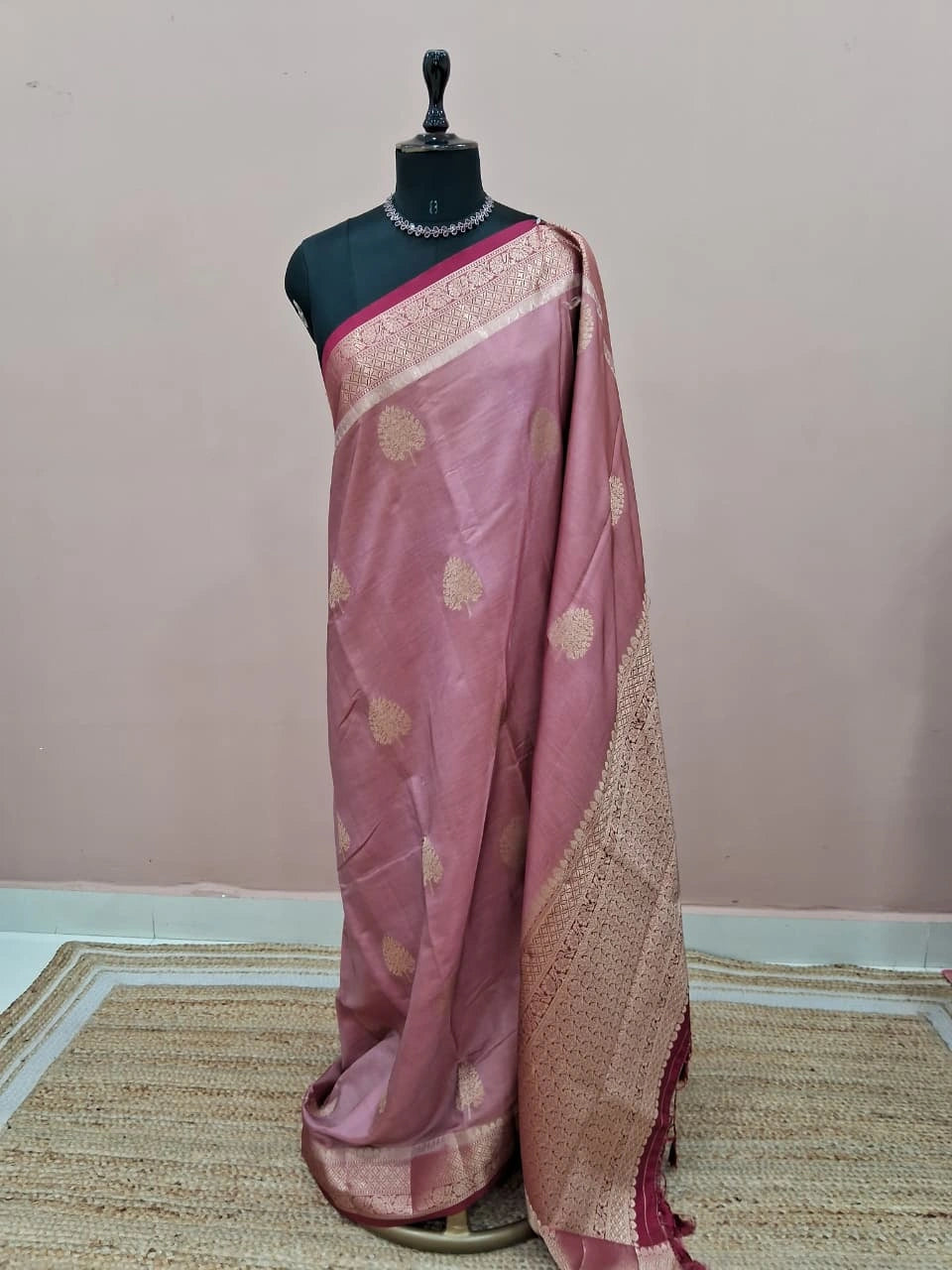 Onion Pink Raw Silk Saree 