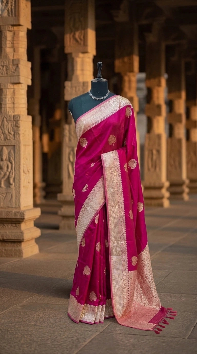 Rani Pink Raw Silk Saree 