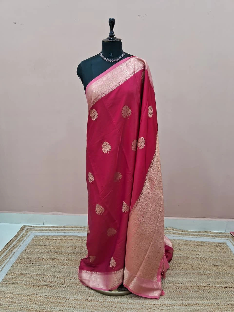 Rani Pink Raw Silk Saree 