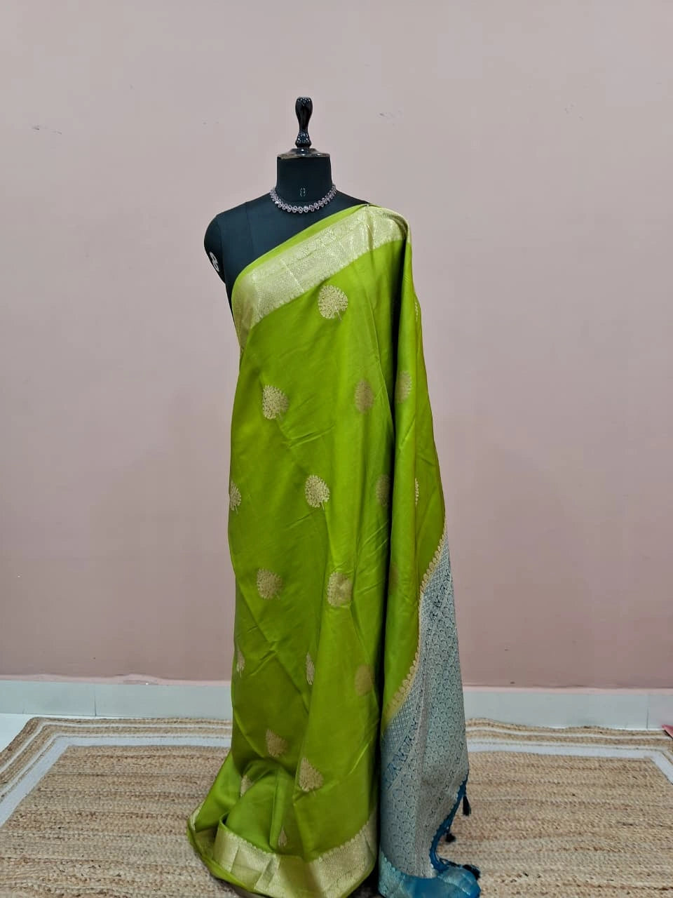 Leaf Green Raw Silk Saree 