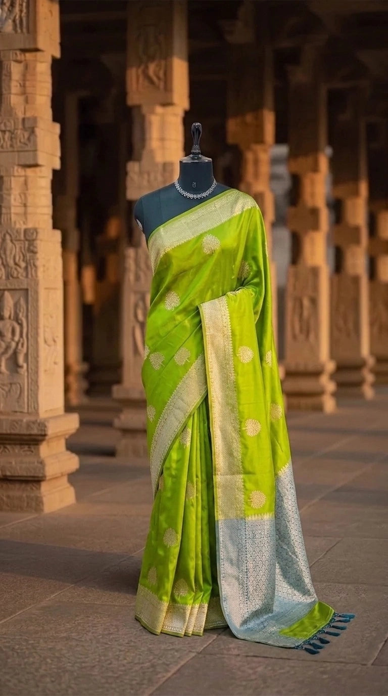 Leaf Green Raw Silk Saree 