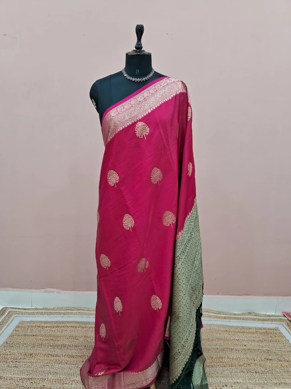 Rani Pink Raw Silk Saree 