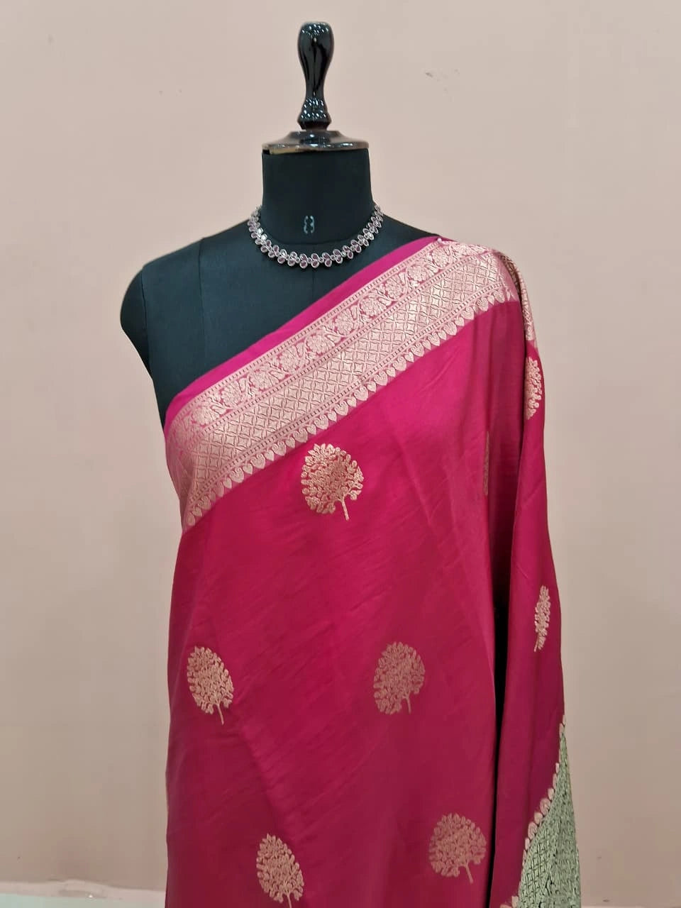 Rani Pink Raw Silk Saree 1