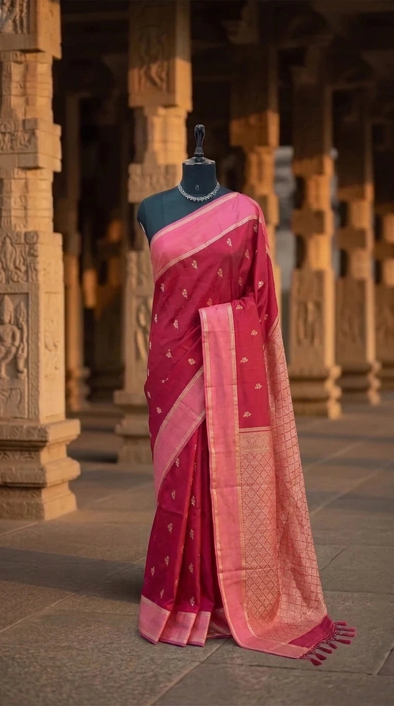 Reddish Pink Raw Silk Saree 