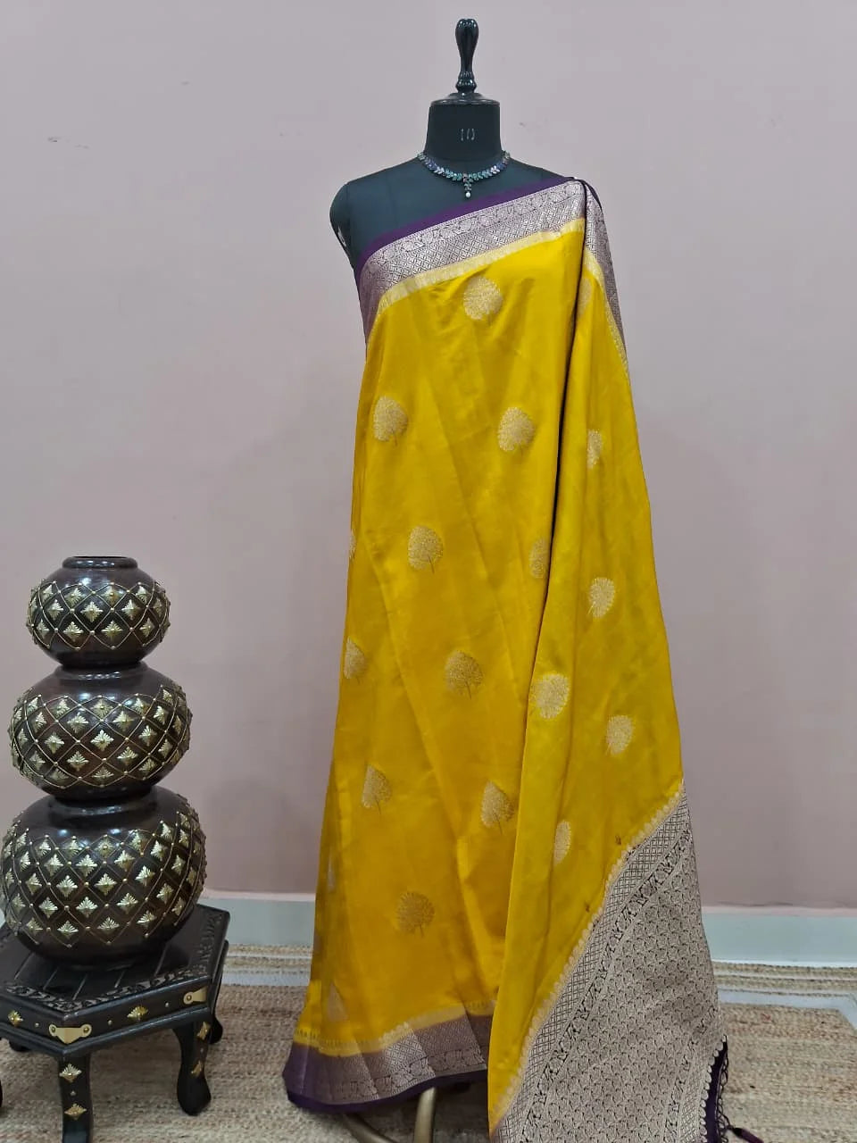 Mango Yellow Raw Silk Saree 