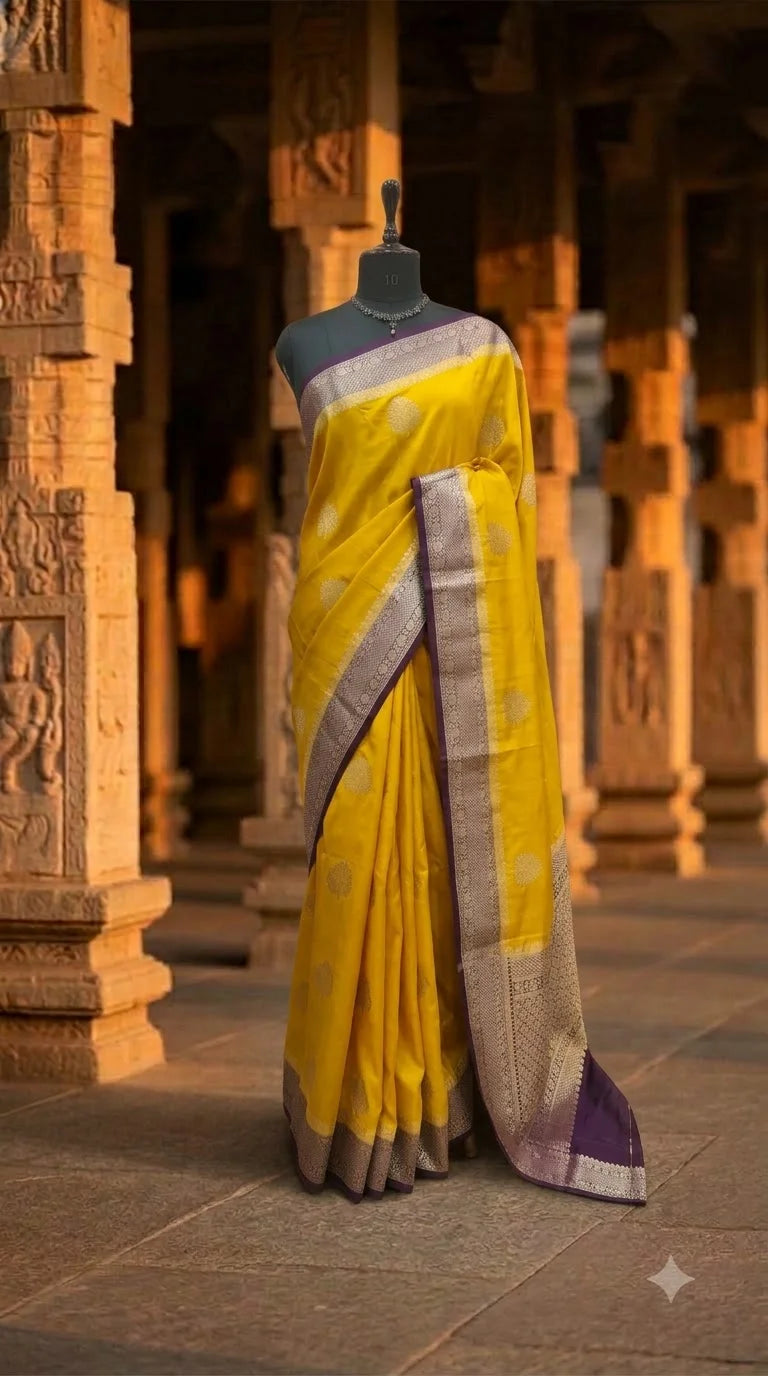 Mango Yellow Raw Silk Saree 