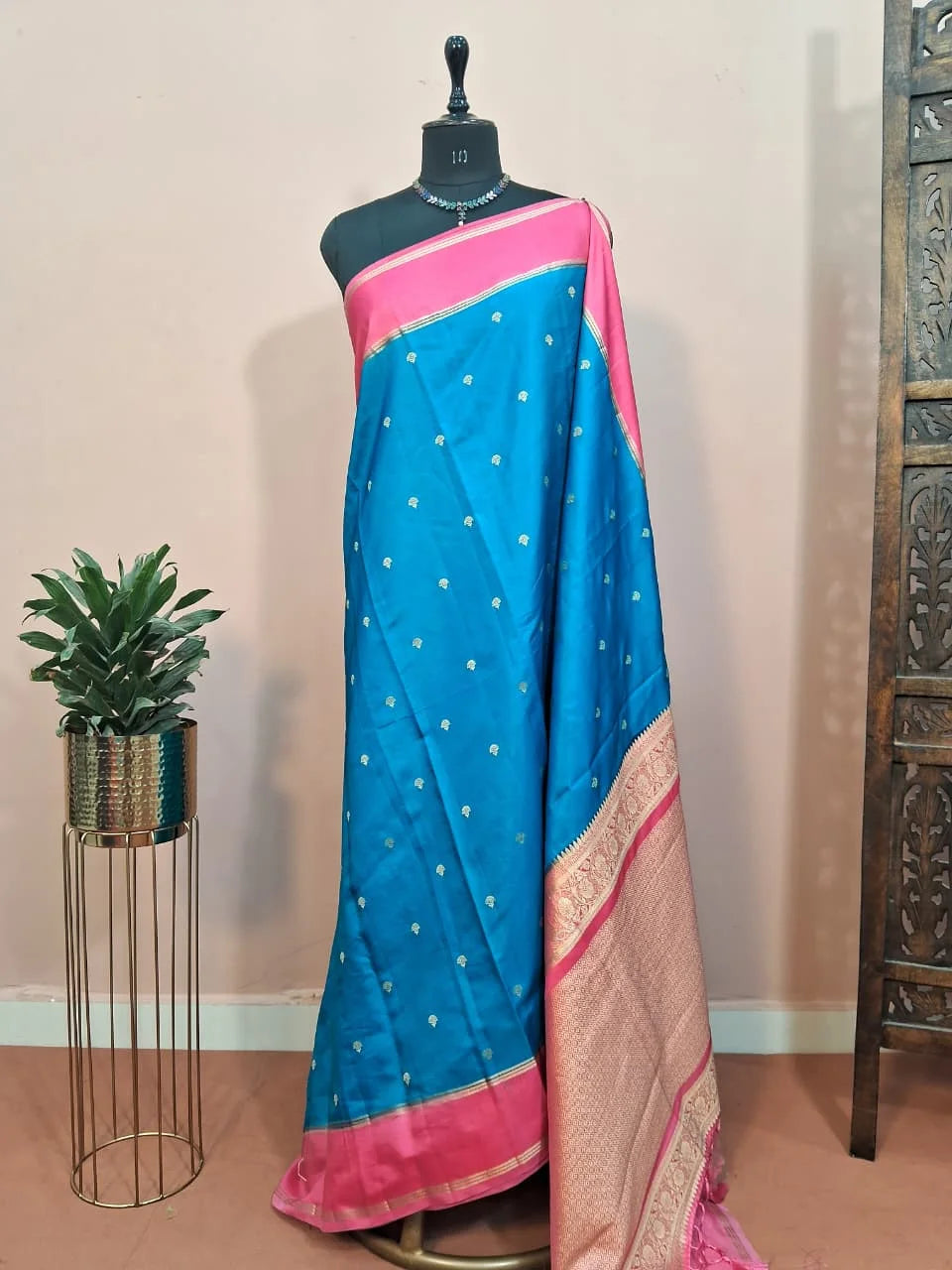 Aqua Blue Raw Silk Saree 