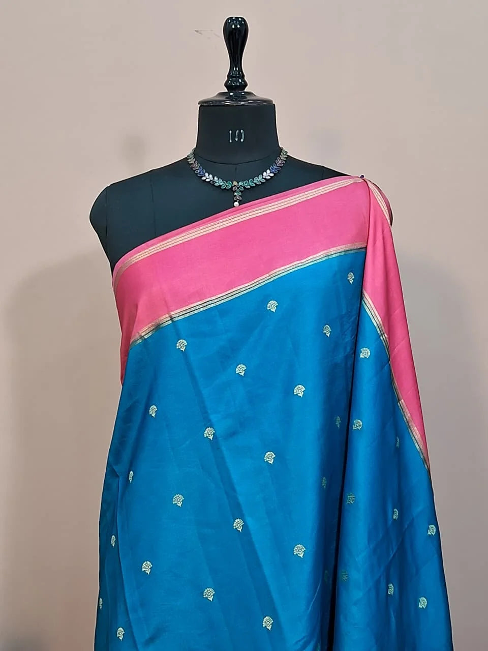 Aqua Blue Raw Silk Saree  1