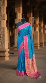 Aqua Blue Raw Silk Saree 