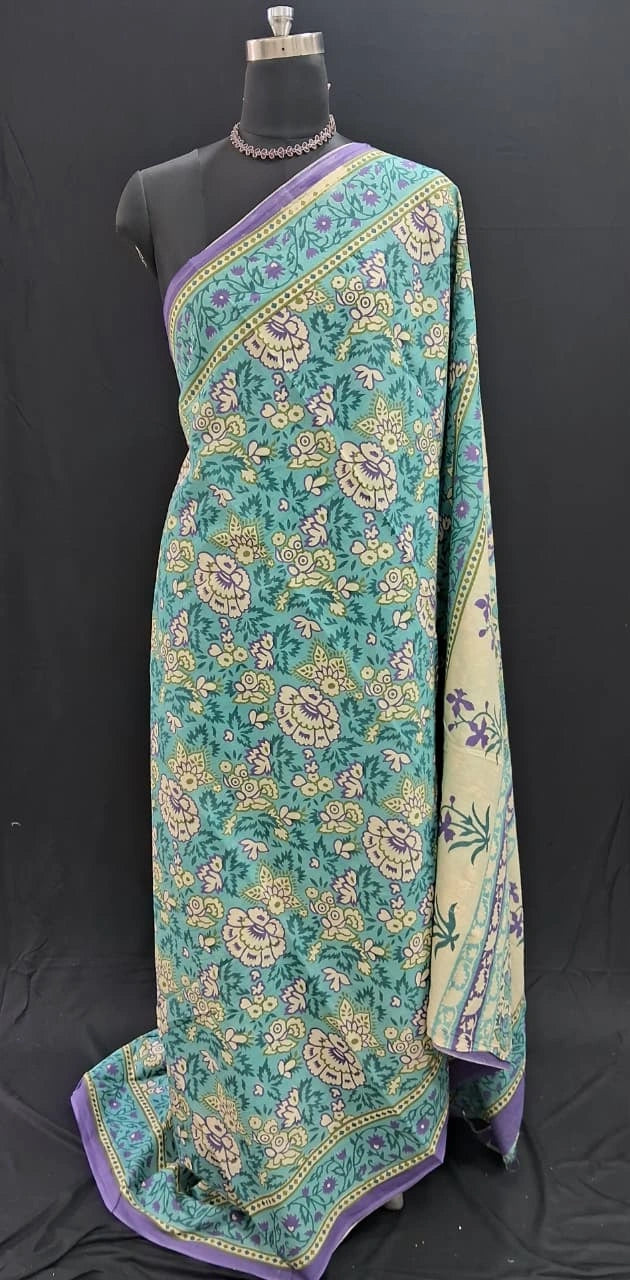 Teal Bliss Mulmul Cotton Saree