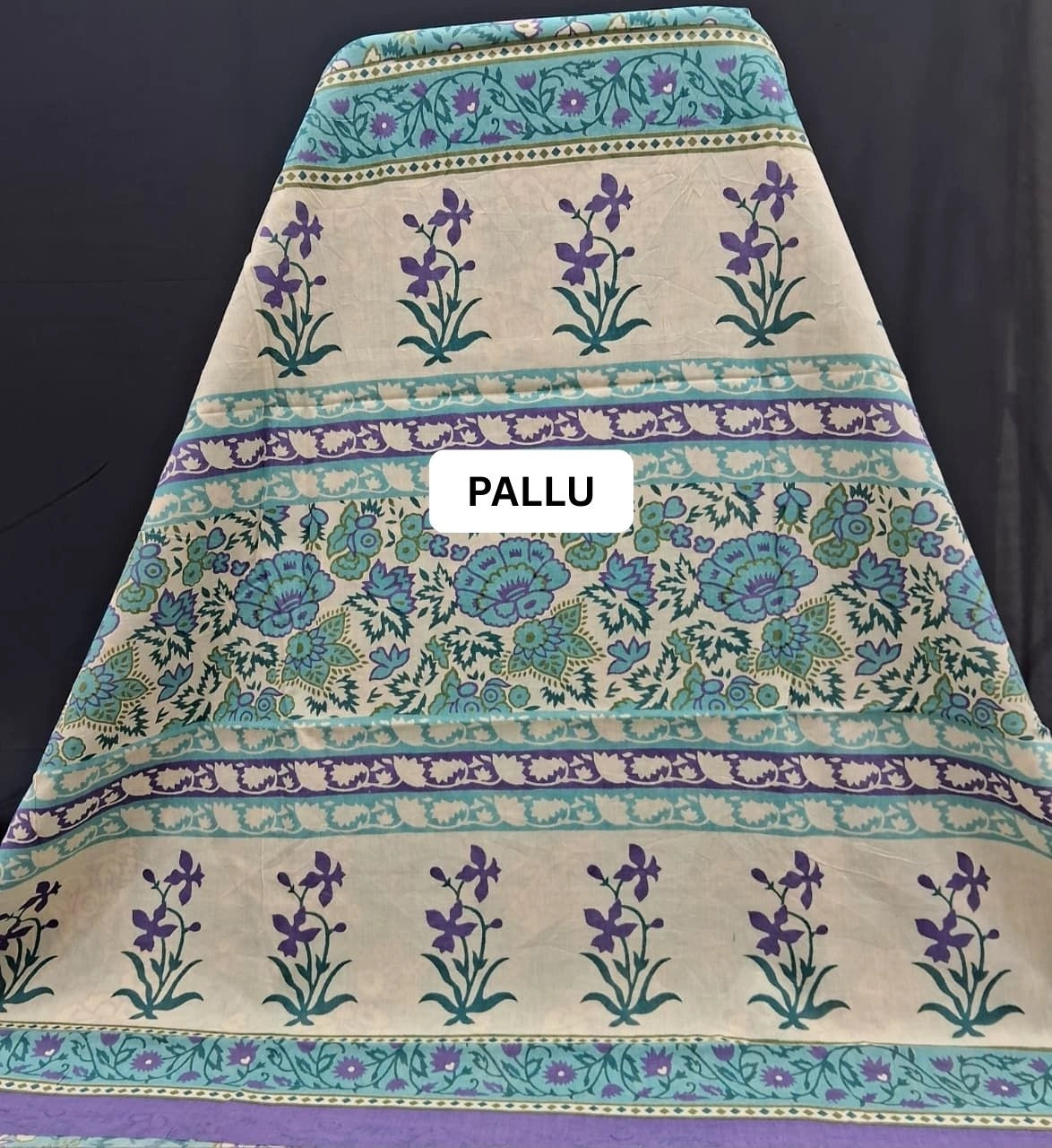 Teal Bliss Mulmul Cotton Saree pallu