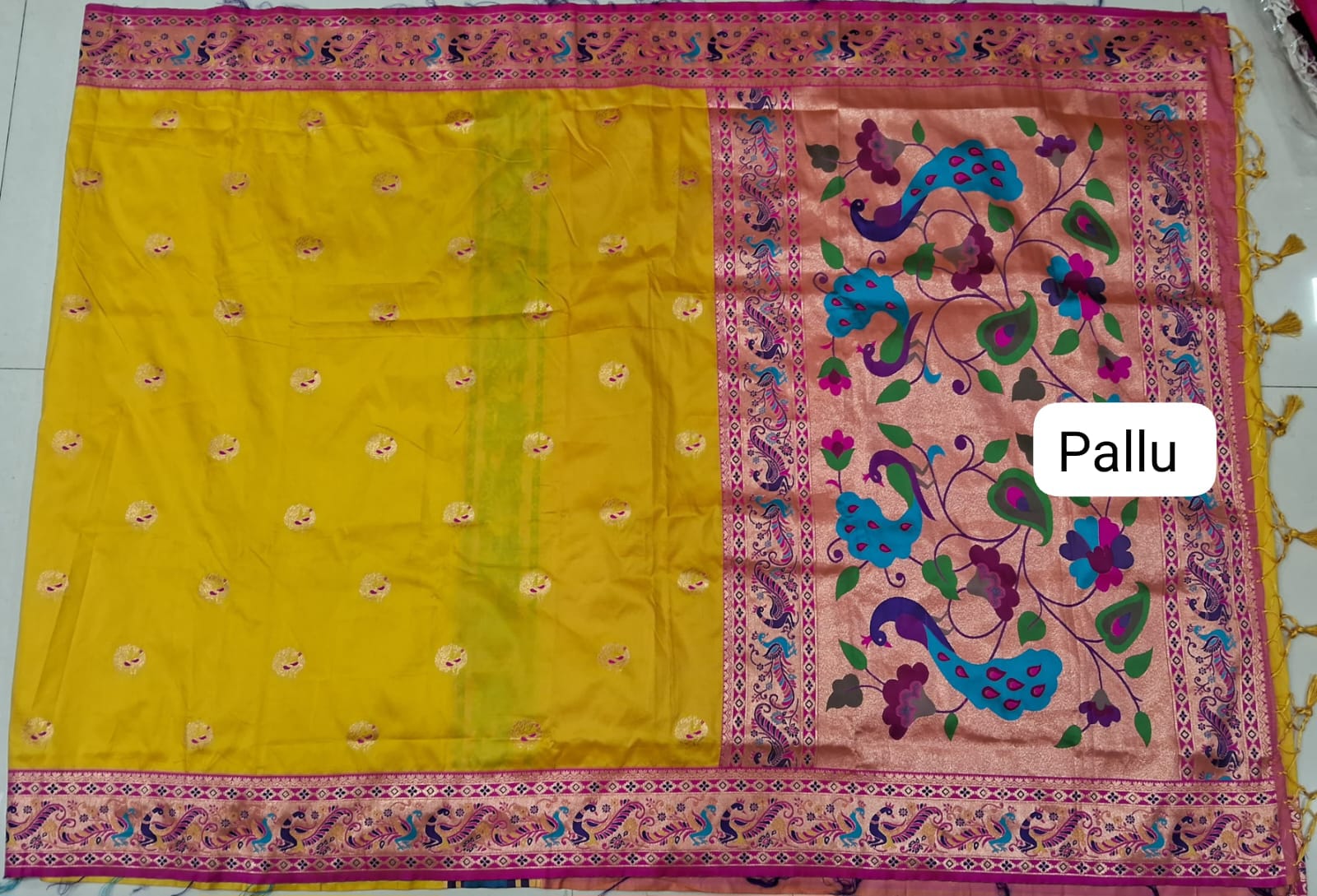 Yellow Banaras Saree pallu