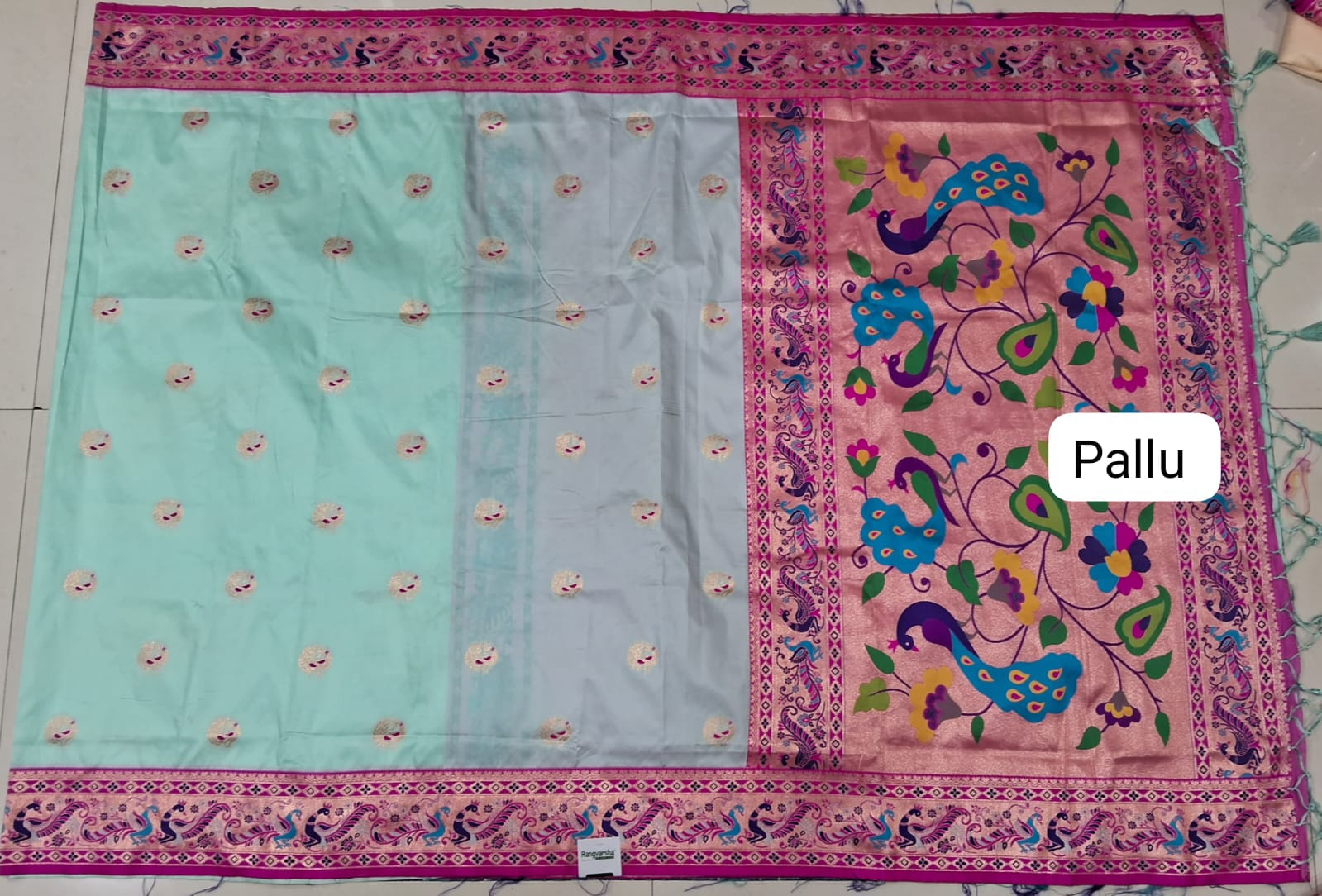 Mist Blue Banaras Saree pallu