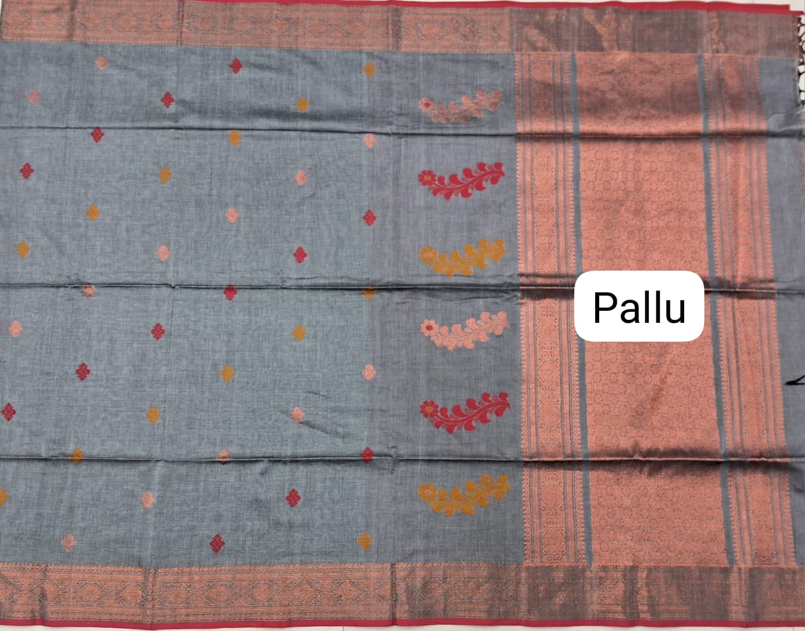 Grey Khadhi Silk Saree  Pallu