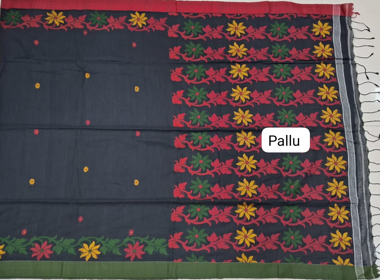 Black Khadhi Silk Saree Pallu