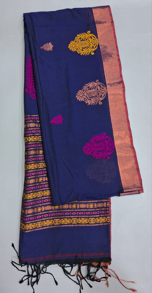 Navy Blue Khadhi Silk Saree 