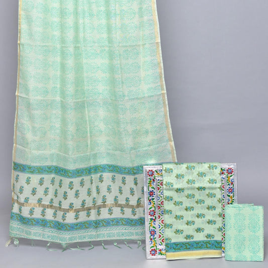 Sea Green floral Printed Chanderi Top 