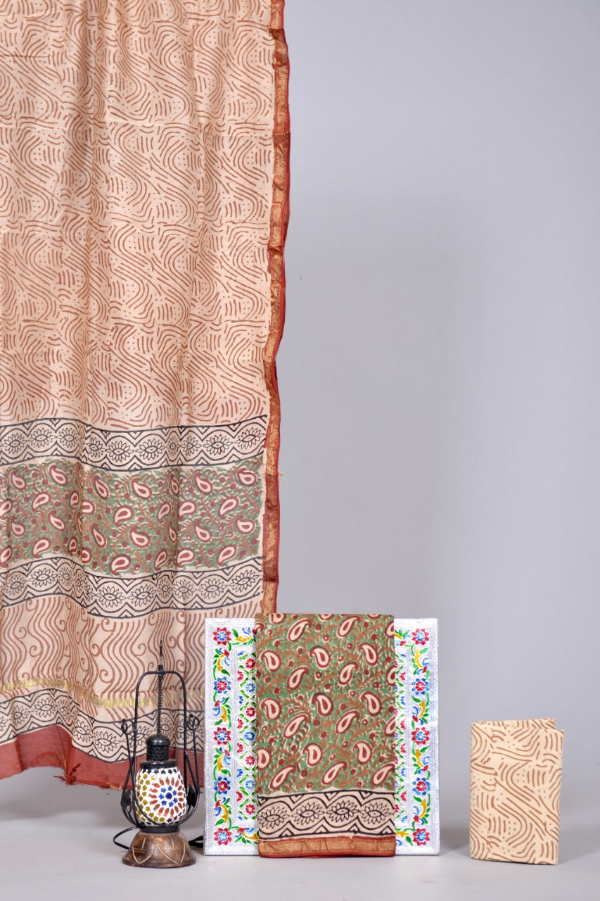 Brown with red paisley floral chanderi printed top 