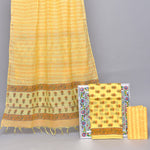 Yellow with orange flower printed chandheri printed dress material 