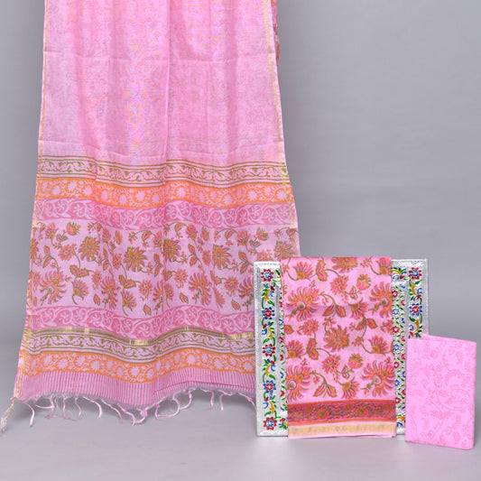 Pink with orange flower printed chandheri printed top