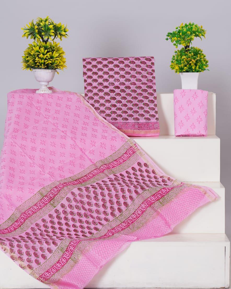 Baby Pink with Pink flower printed chanderi top 
