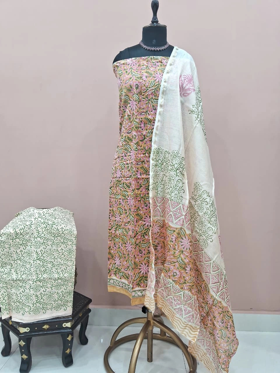 Blush Pink Chanderi Dress Material