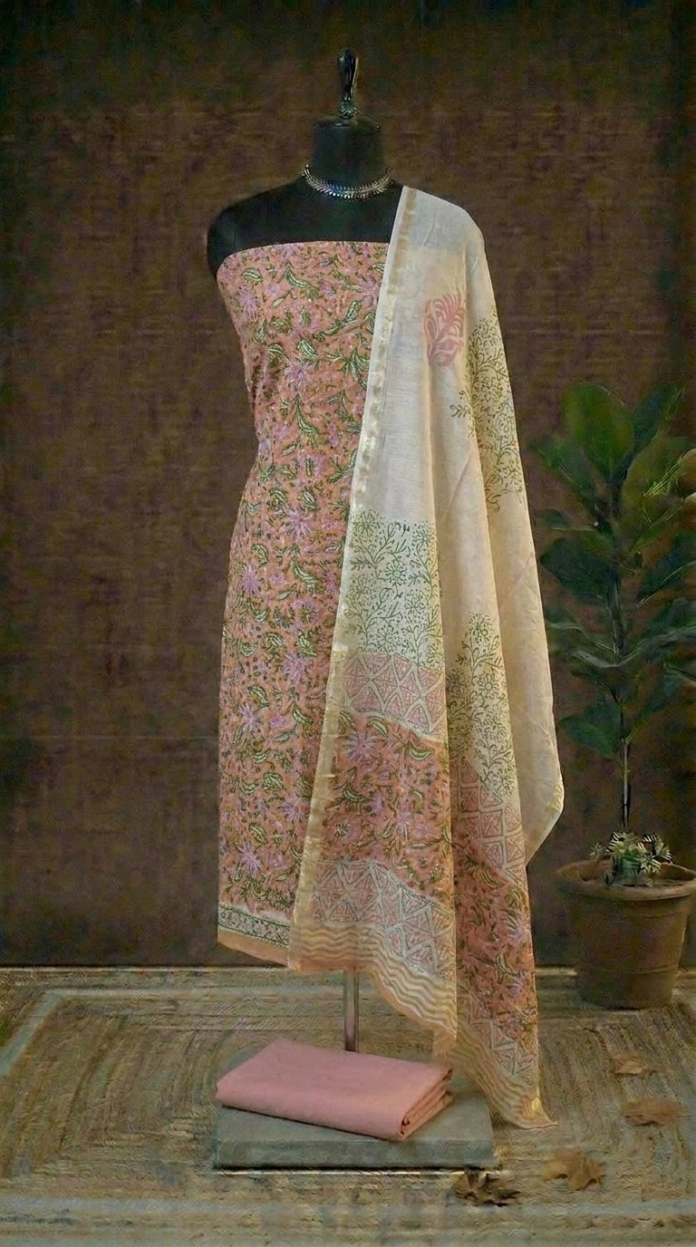 Blush Pink Chanderi Dress Material