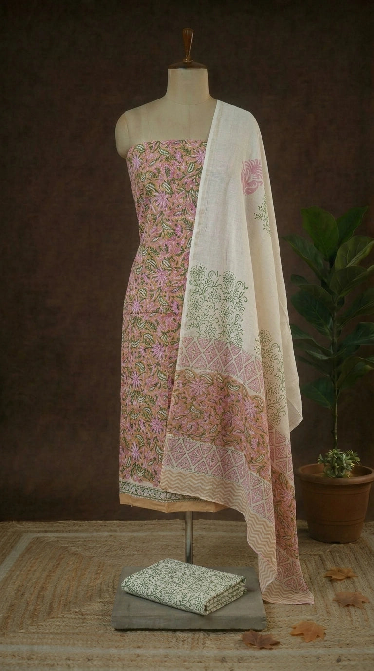 Blush Pink Chanderi Dress Material