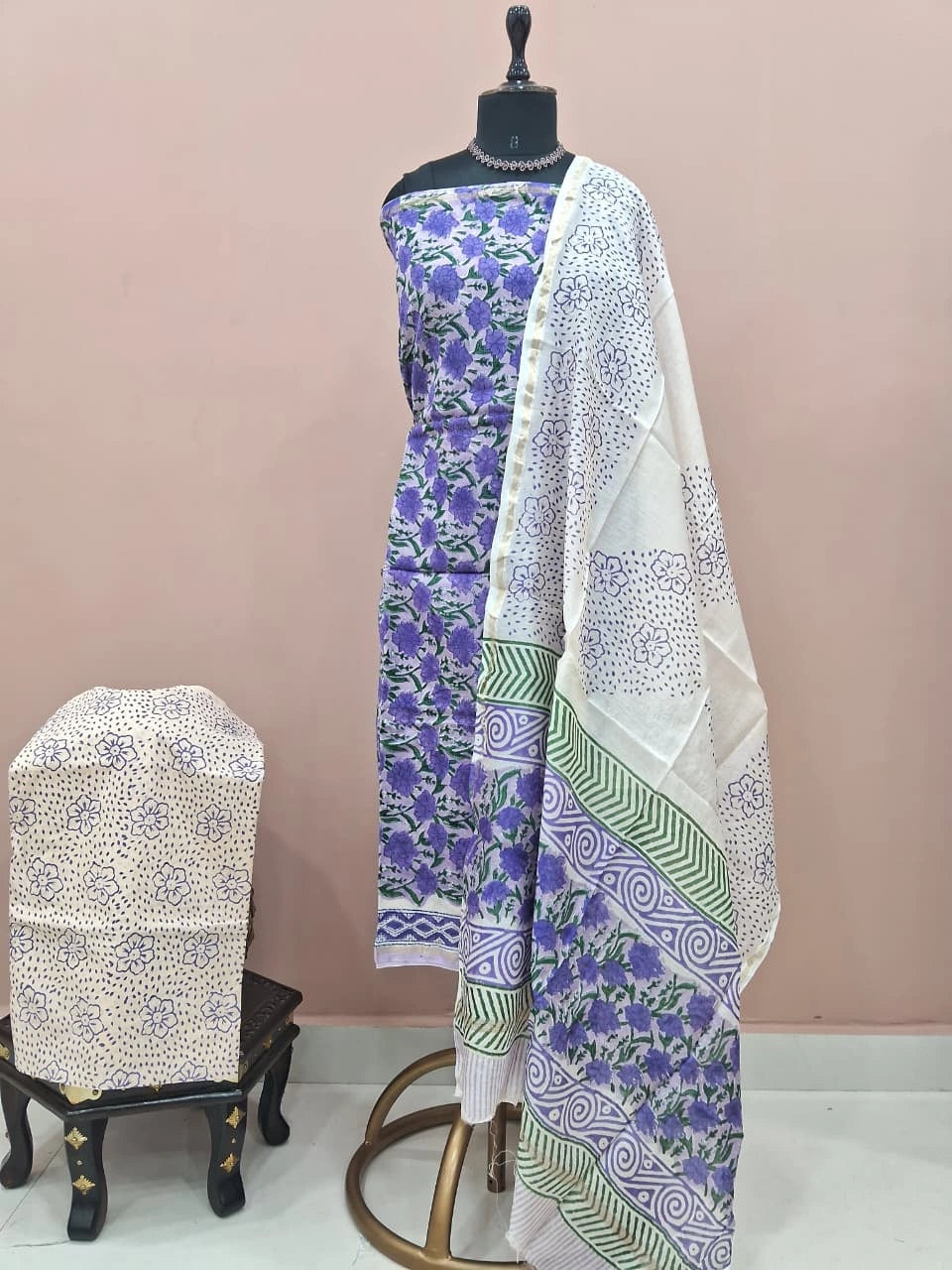 Light Lavender Chanderi Dress Material 