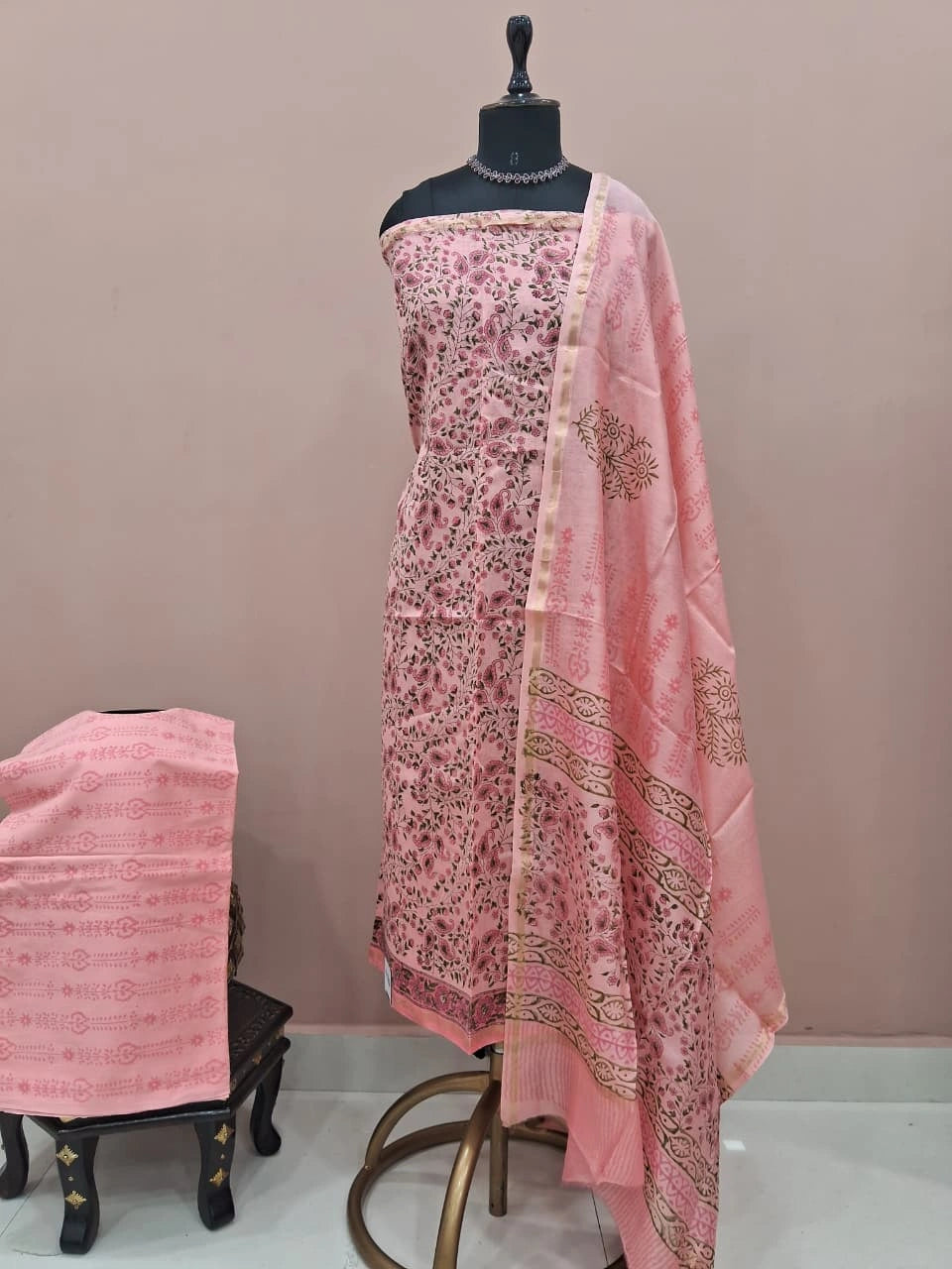 Peach Chanderi Dress Material 