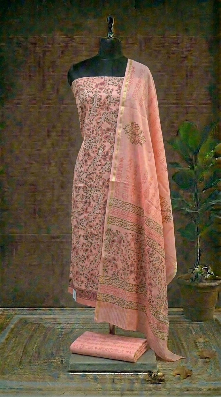 Peach Chanderi Dress Material