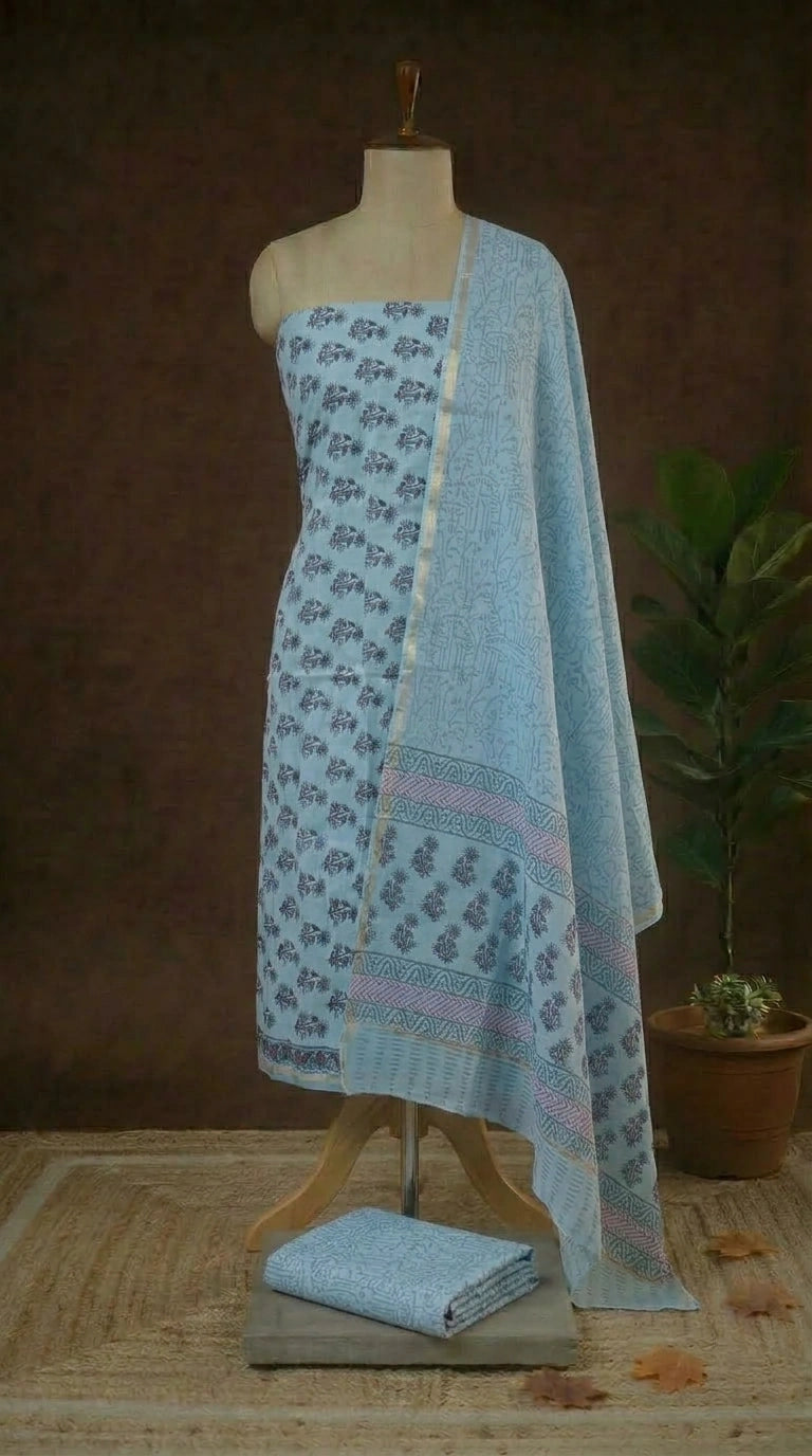 Baby Blue Chanderi Dress Material