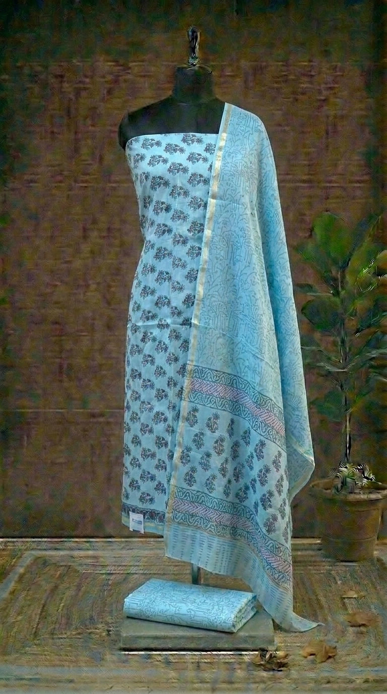 Baby Blue Chanderi Dress Material