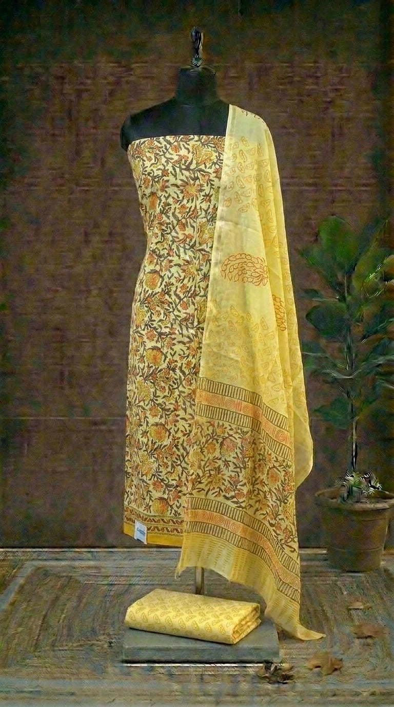 Lemon Yellow Chanderi Dress Material