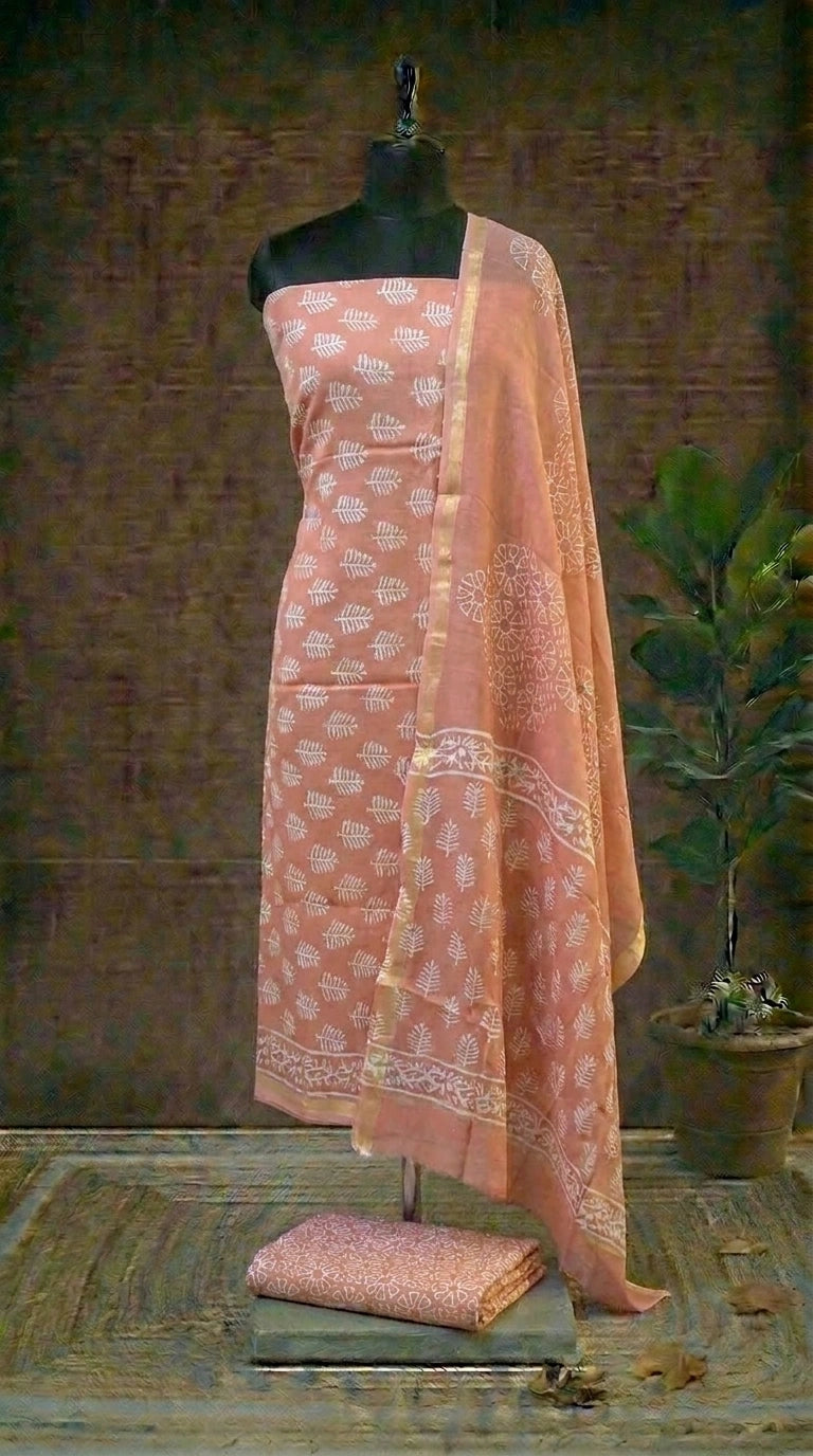 Peach Chanderi Dress Material