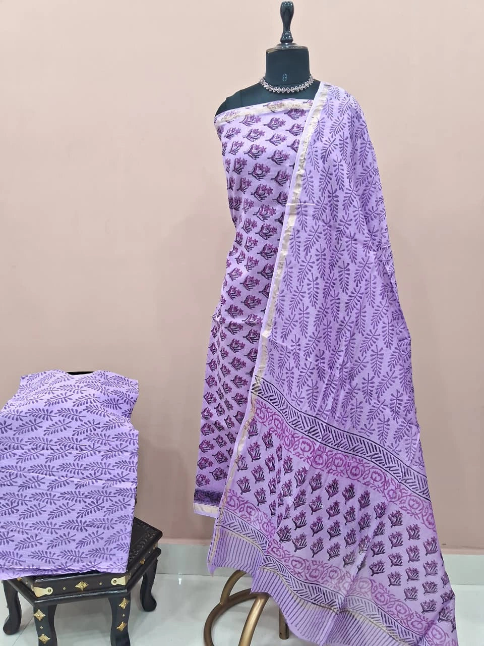 Lavender Chanderi Dress Material 