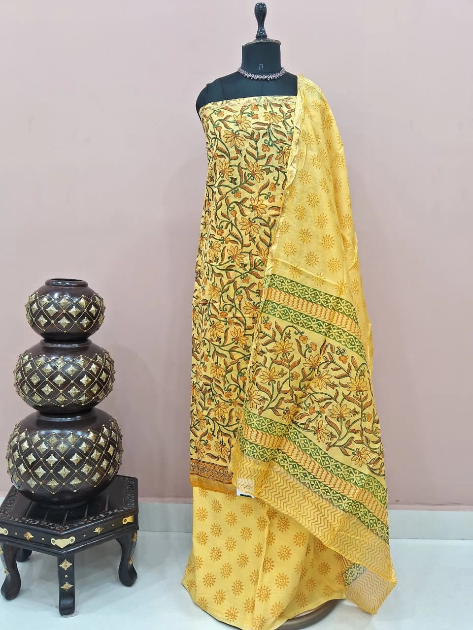 Yellow Chanderi Dress Material 