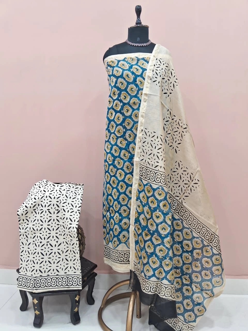 Royal Blue Chanderi Dress Material 