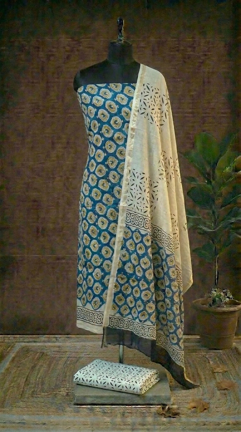Royal Blue Chanderi Dress Material