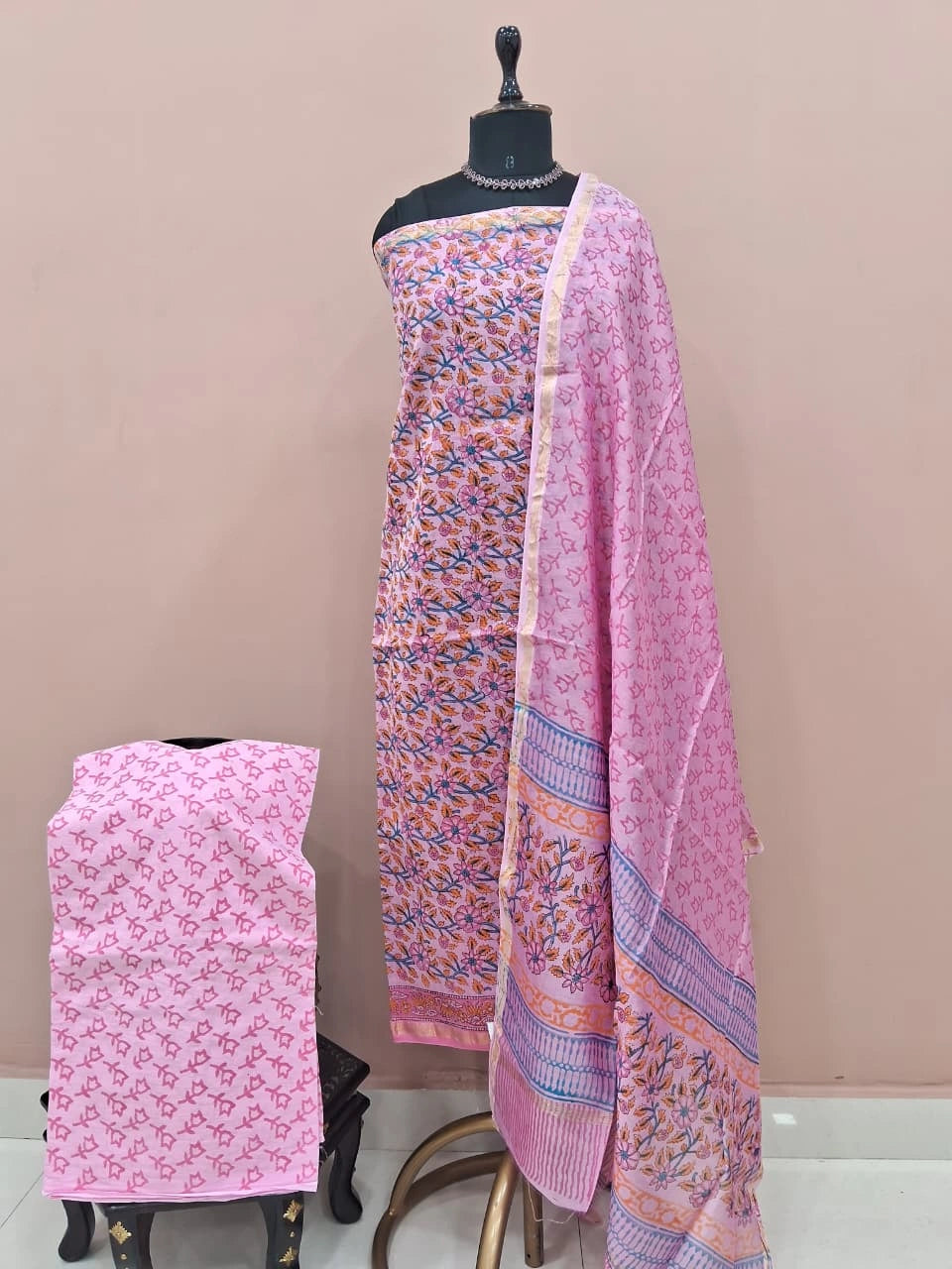 Baby Pink Chanderi Dress Material