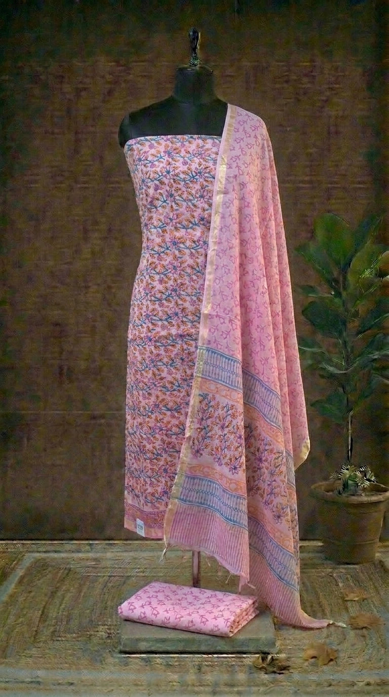 Baby Pink Chanderi Dress Material
