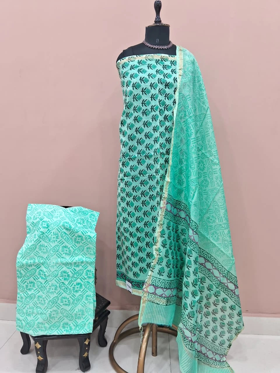 Mint Blue Chanderi Dress Material