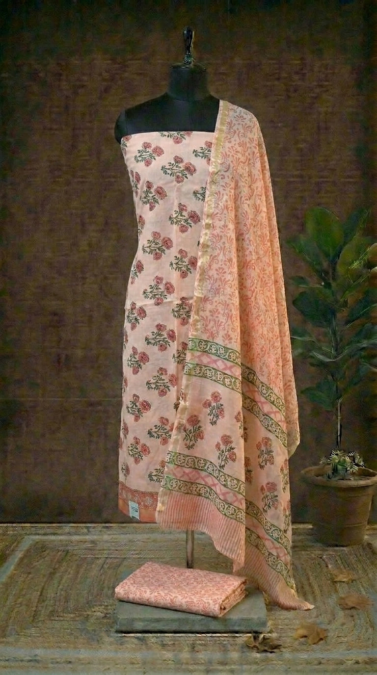 Light Peach Chanderi Dress Material