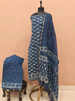 Dark Navy Blue Chanderi Dress Material 
