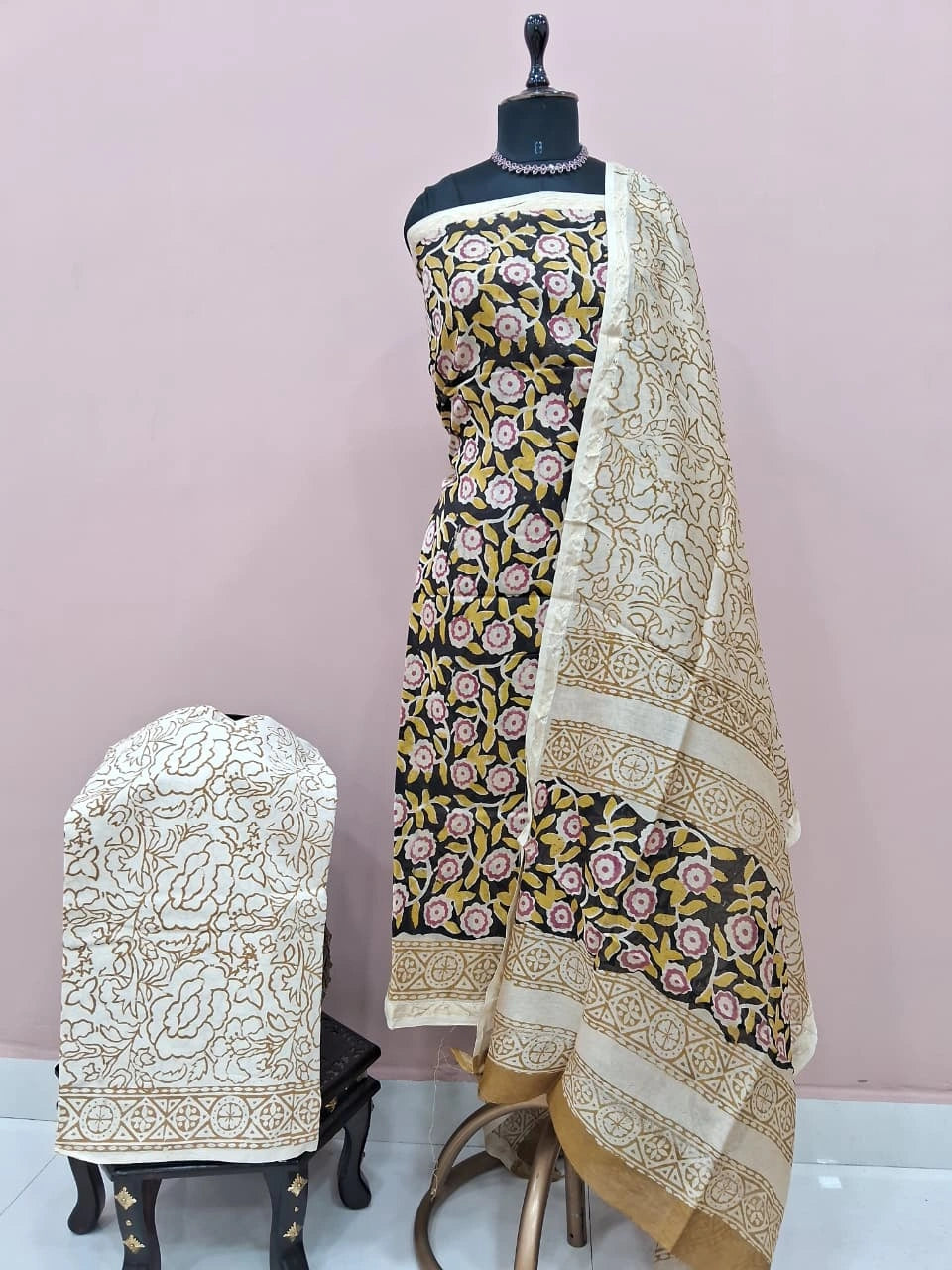Black Chanderi Dress Material 
