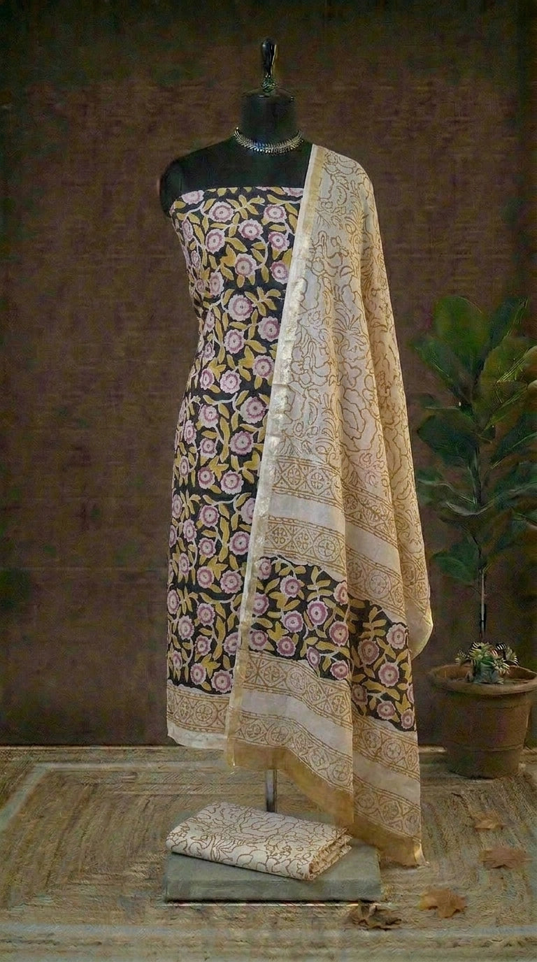 Black Chanderi Dress Material