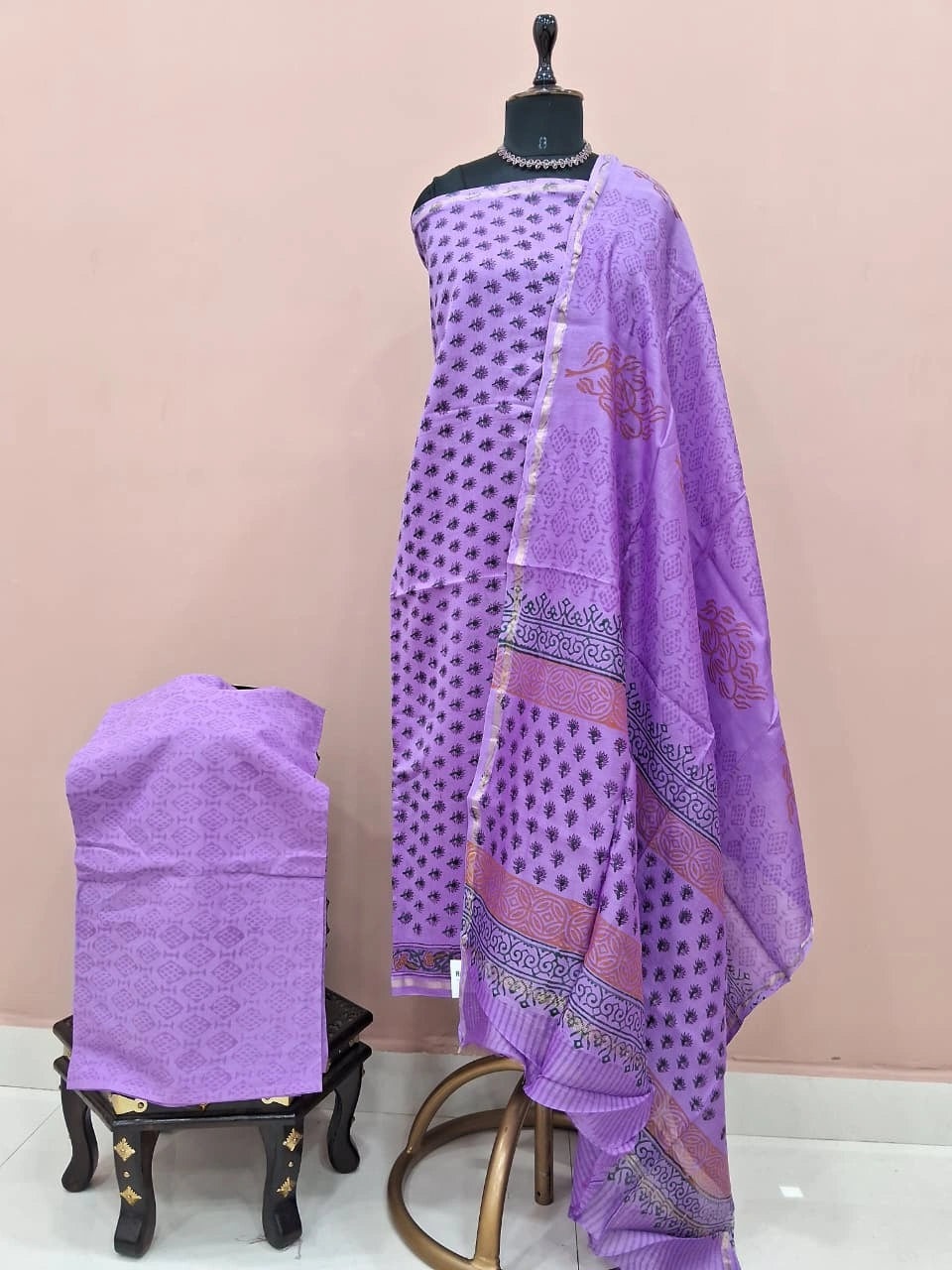 Lavender Chanderi Dress Material 