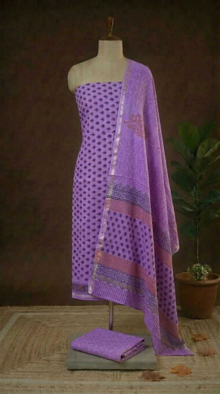 Lavender Chanderi Dress Material