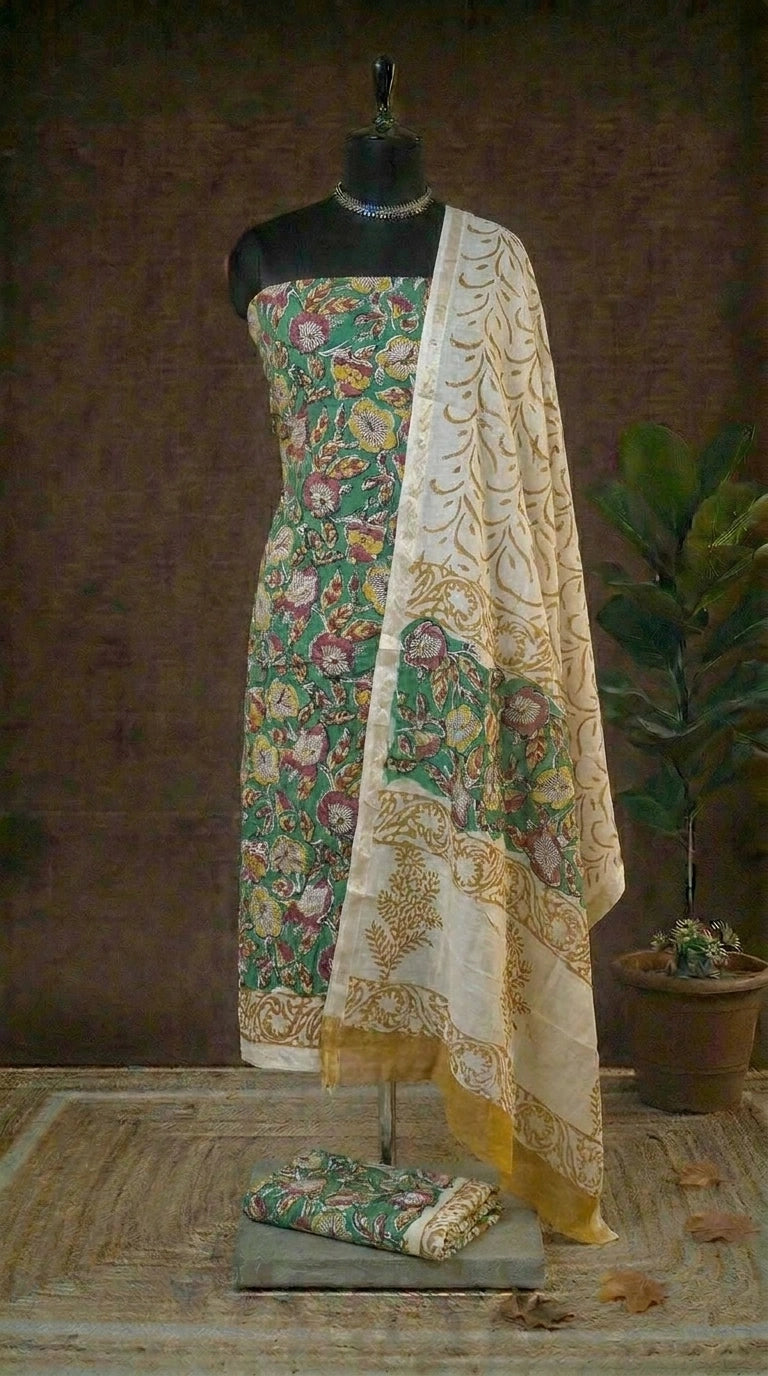 Green Chandheri Dress Material