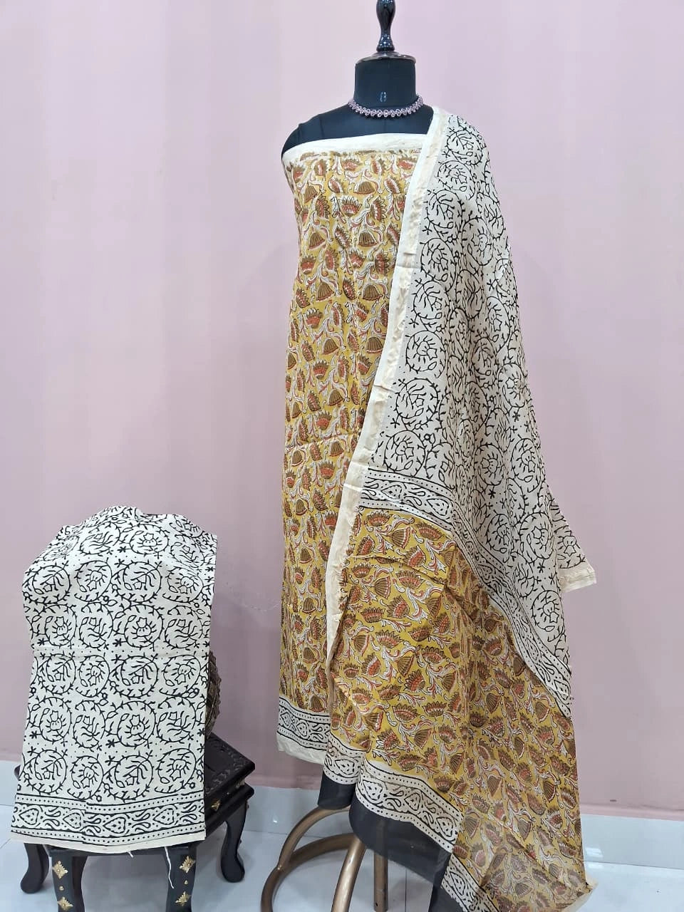 Yellow Chanderi Dress Material 